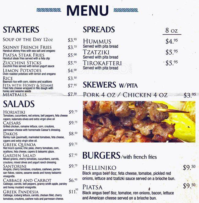 Piatsa Souvlaki Menu, Menu for Piatsa Souvlaki, Astoria, New York City