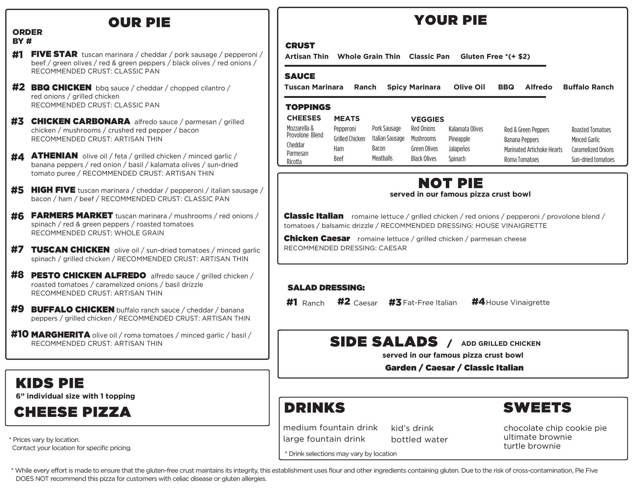 Pie Five Pizza Co. Menu, Menu for Pie Five Pizza Co., South Jordan