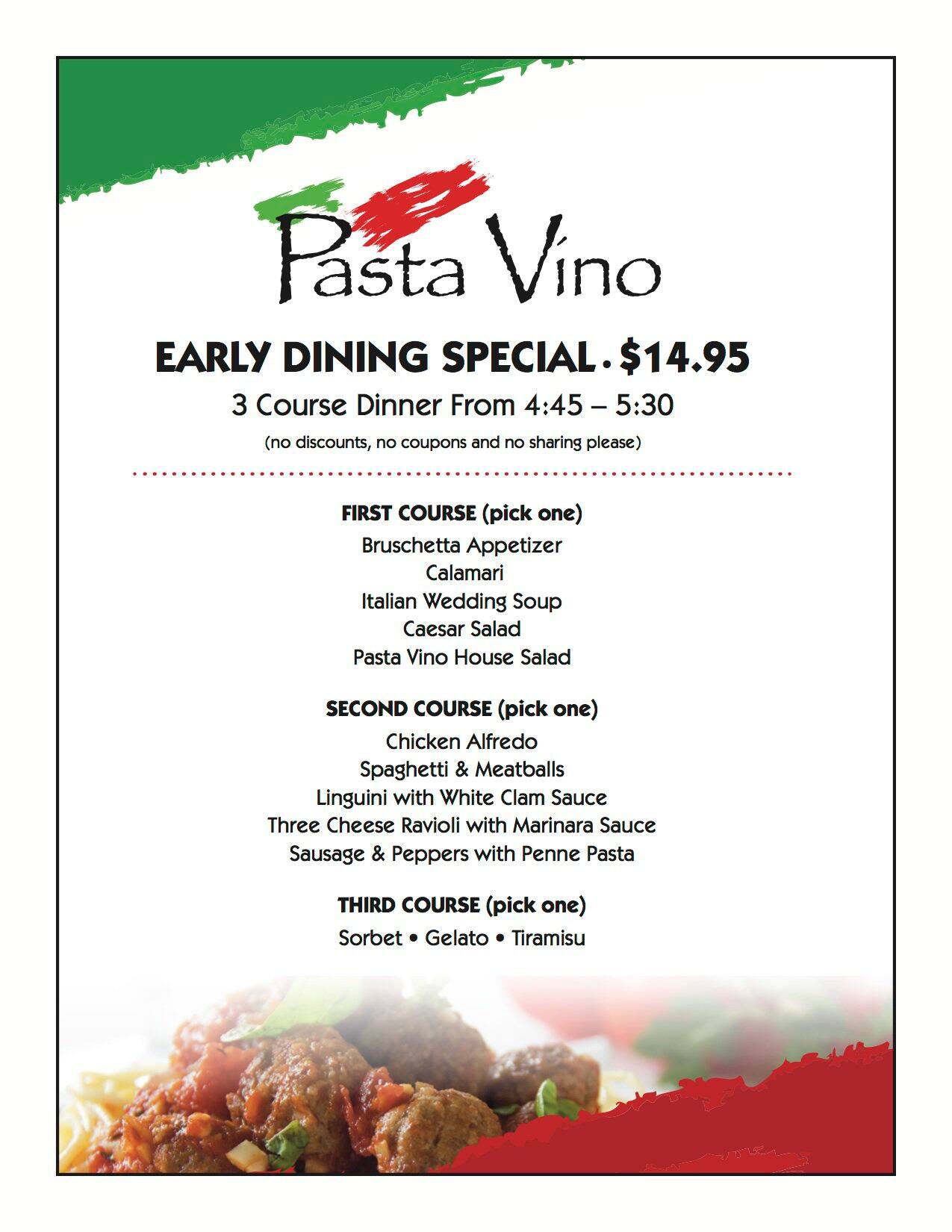 Pasta Vino Menu, Menu de Pasta Vino, Sturgeon Bay, Sturgeon Bay