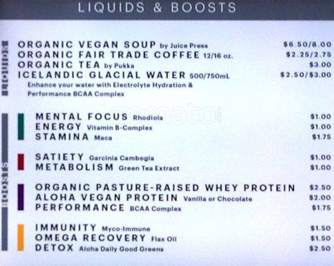 Equinox Juice Bar Menu, Menu for Equinox Juice Bar, Financial District