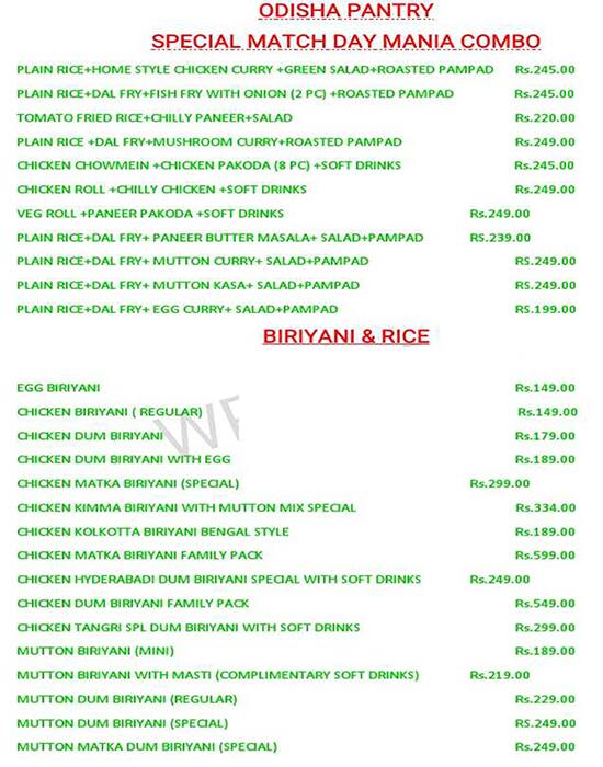 Menu at ODISHA PANTRY, Cuttack