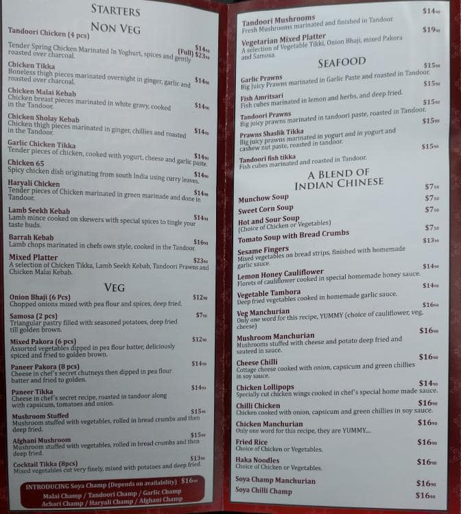 Indian Accent Menu, Menu for Indian Accent, Mt Wellington, Auckland