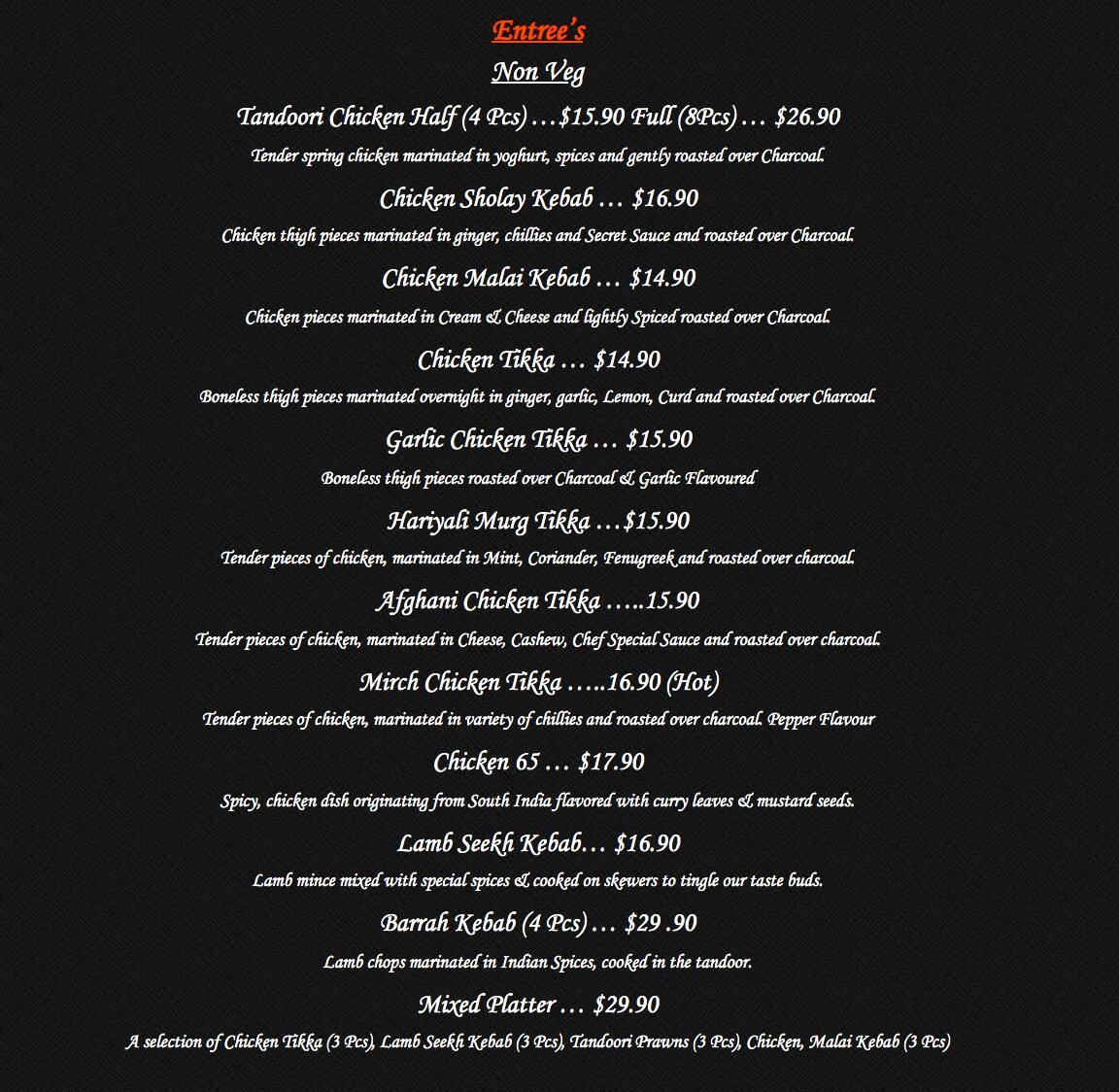 Menu at Indian Accent restaurant, Auckland, 71 Lunn Ave