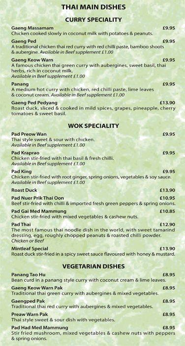 Mint Leaf menu