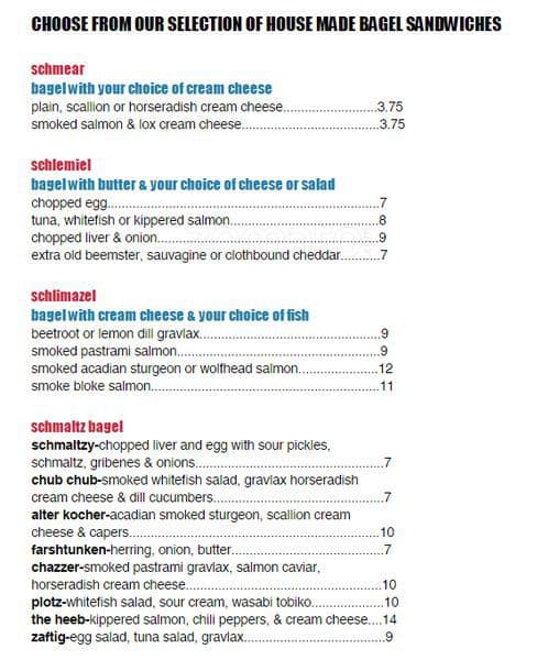 Schmaltz Appetizing Menu, Menu for Schmaltz Appetizing, The Annex ...