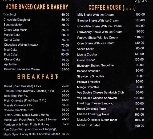 Coffee House menu