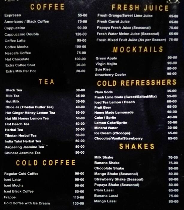 Coffee House menu