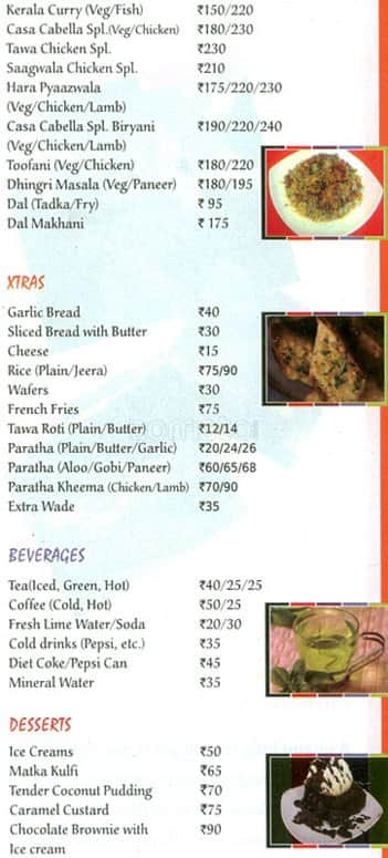 Casa Cabella menu