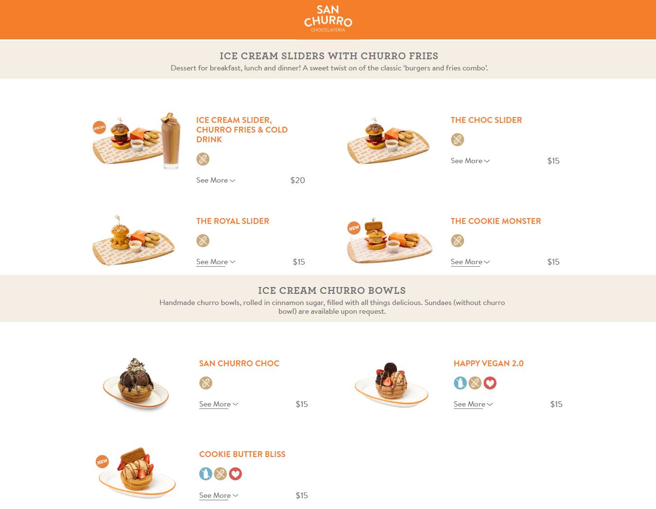 Menu at San Churro Joondalup desserts, Joondalup