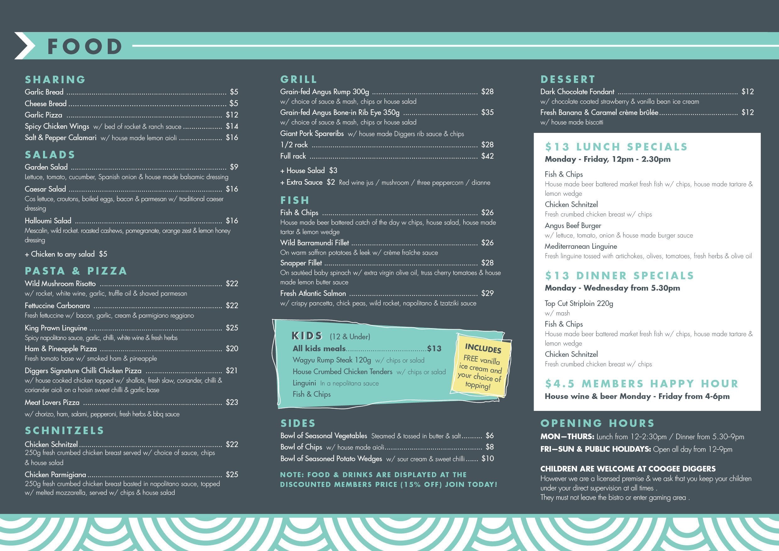 Coogee Diggers Menu, Menu for Coogee Diggers, Coogee, Sydney ...