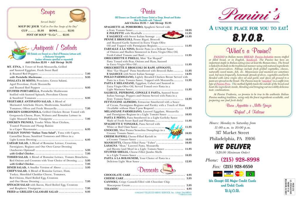 Panini's Trattoria Menu, Menu for Panini's Trattoria, Old City