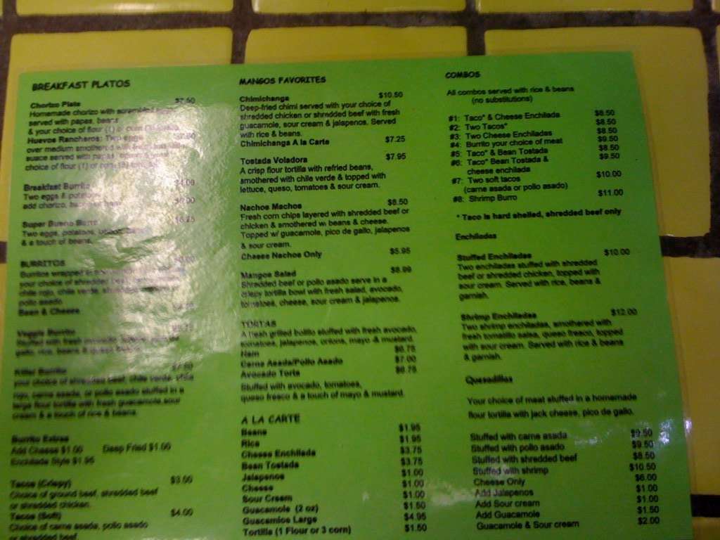 Mangos Mexican Cafe Menu, Menu for Mangos Mexican Cafe, Mesa, Mesa