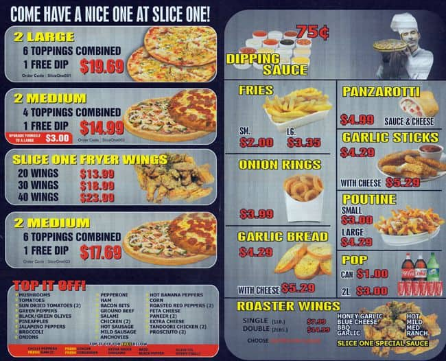 Slice One Pizza Menu, Menu for Slice One Pizza, Mississauga, Toronto ...