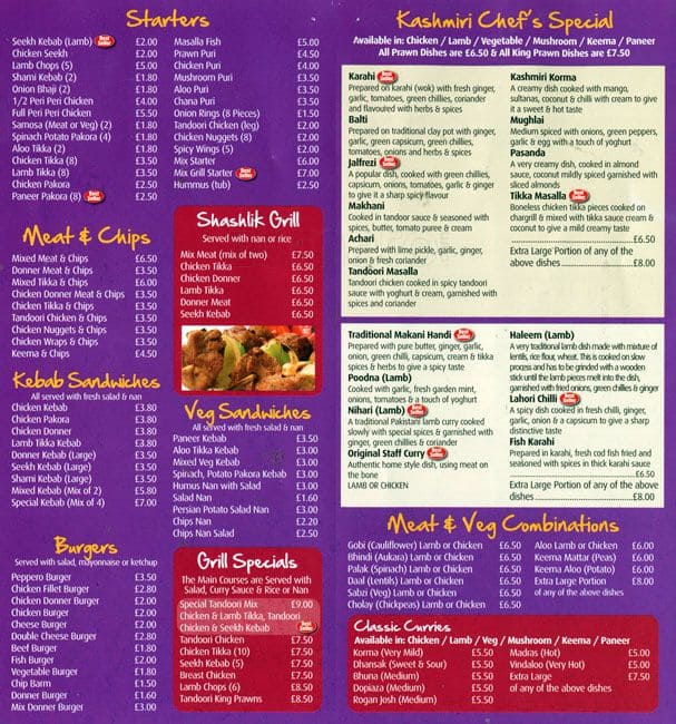 Kashmiri Spice Menu, Menu for Kashmiri Spice, Burnage, Manchester ...