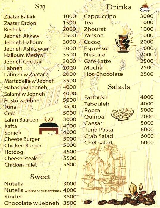 Kozz Coffee Shop Menu, Menu podniku Kozz Coffee Shop, Clemenceau