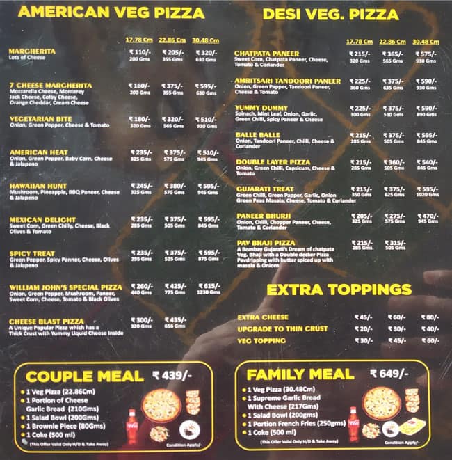 John's on sale pizza menu