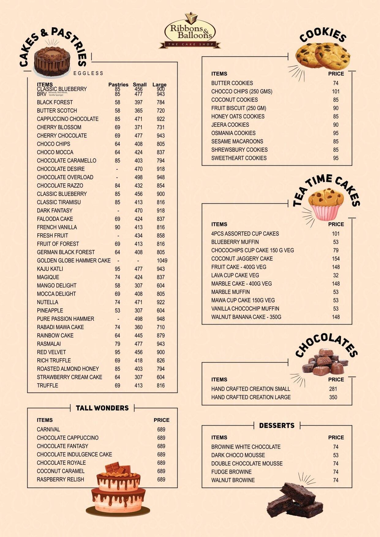 Menu of Ribbons and Balloons The Cake Shop, Kharghar, Navi Mumbai