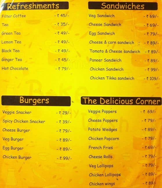 Bake my Wish menu
