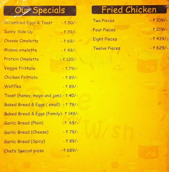 Bake my Wish menu
