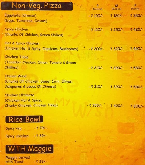 Bake my Wish menu
