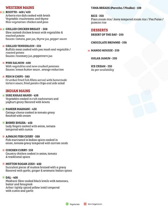 Menu at Glasshouse, Gurugram