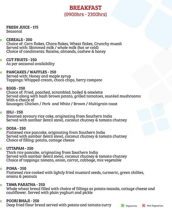 Menu at Glasshouse, Gurugram