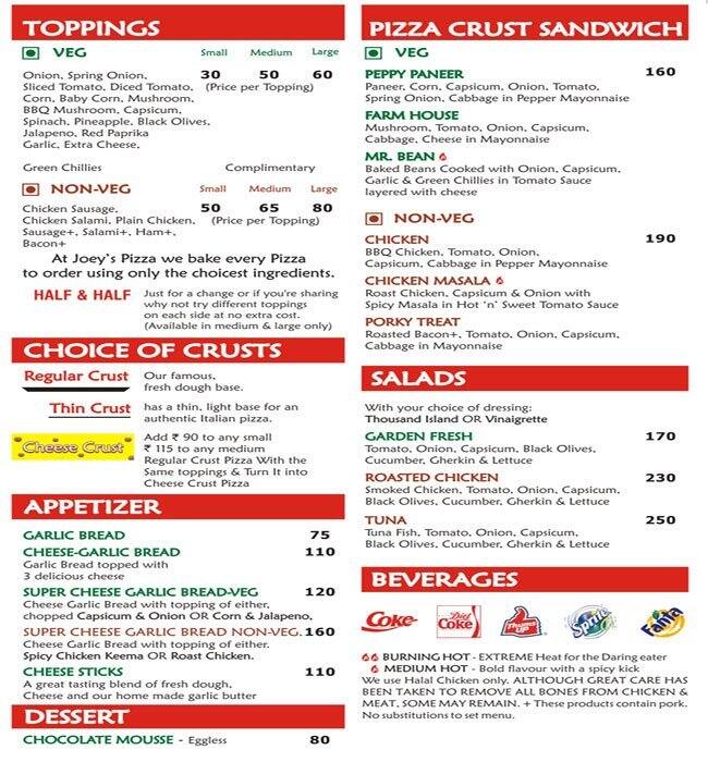 Joey's Pizza, Malad West Menu