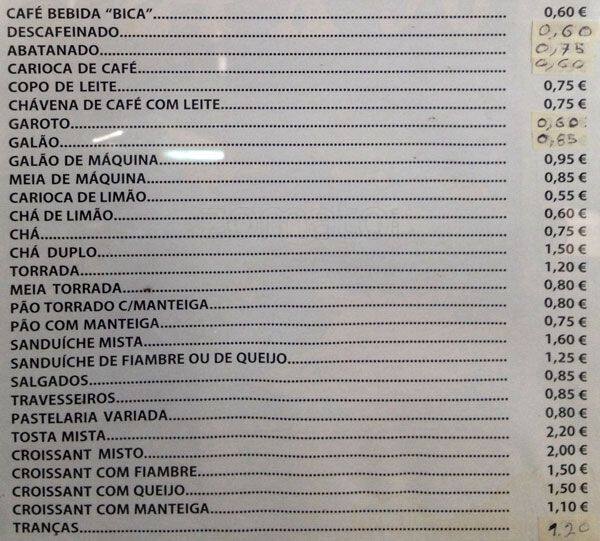 Carta de Pastelaria Palácio