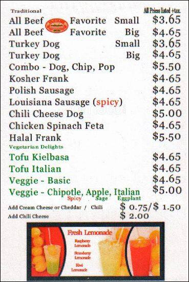 Dog In The Park menu