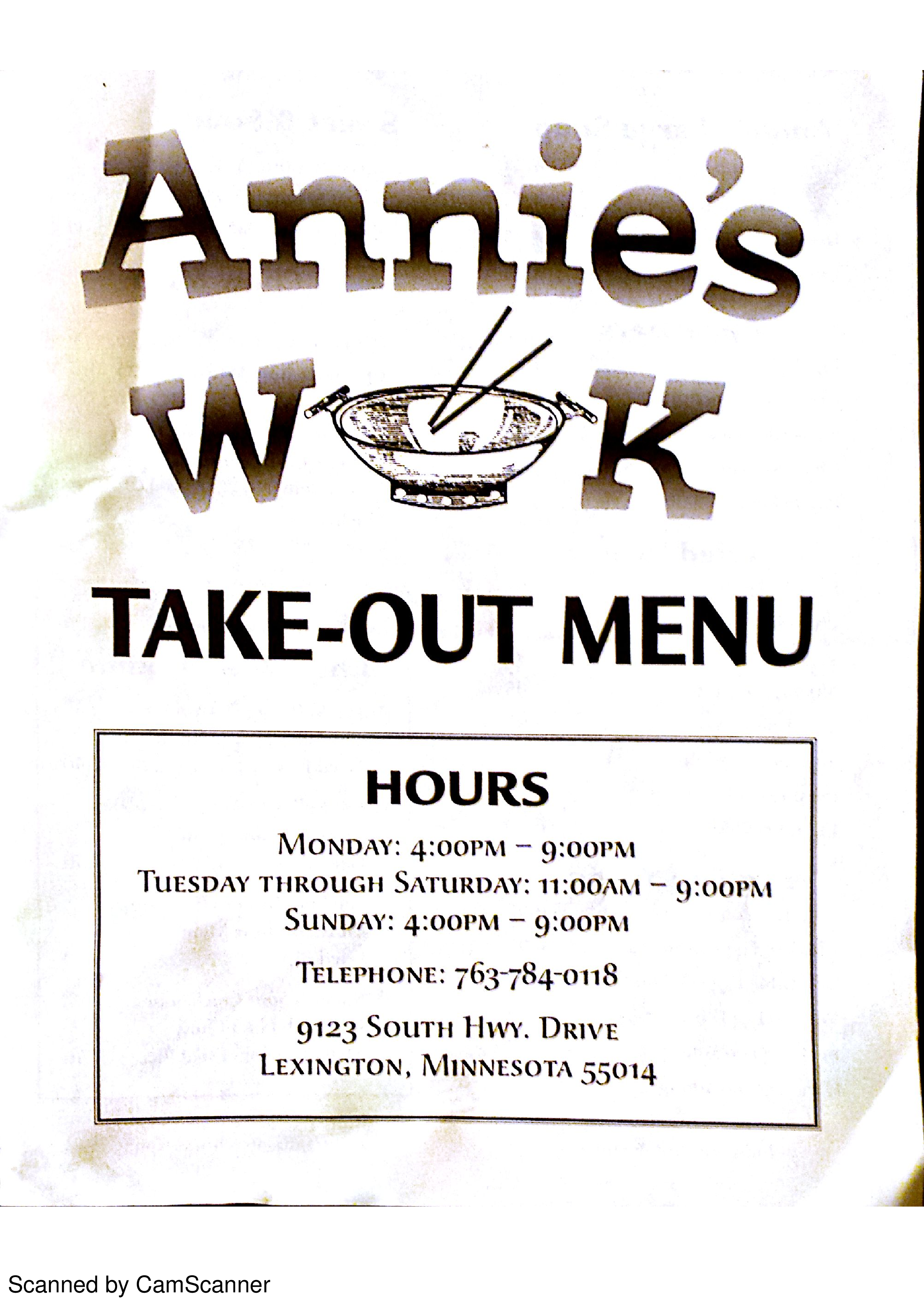 Annie's Wok Menu, Menu v reštaurácii Annie's Wok, Circle Pines, Twin