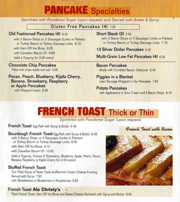 Menu at Christy's restaurant, Wood Dale