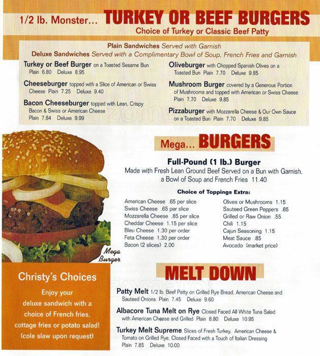 Menu at Christy's restaurant, Wood Dale
