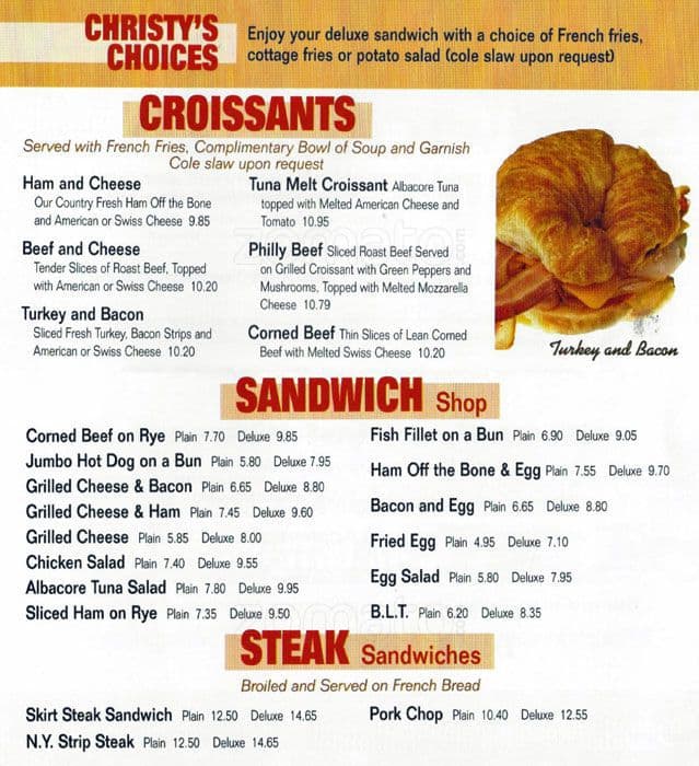 Menu at Christy's restaurant, Wood Dale