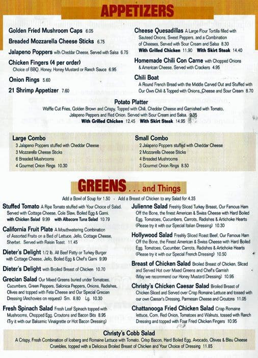 Menu at Christy's restaurant, Wood Dale