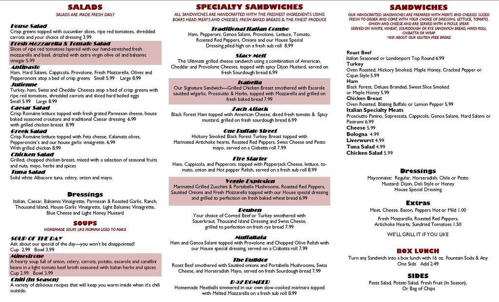 Isabella's Italian Deli Menu Urbanspoon/Zomato