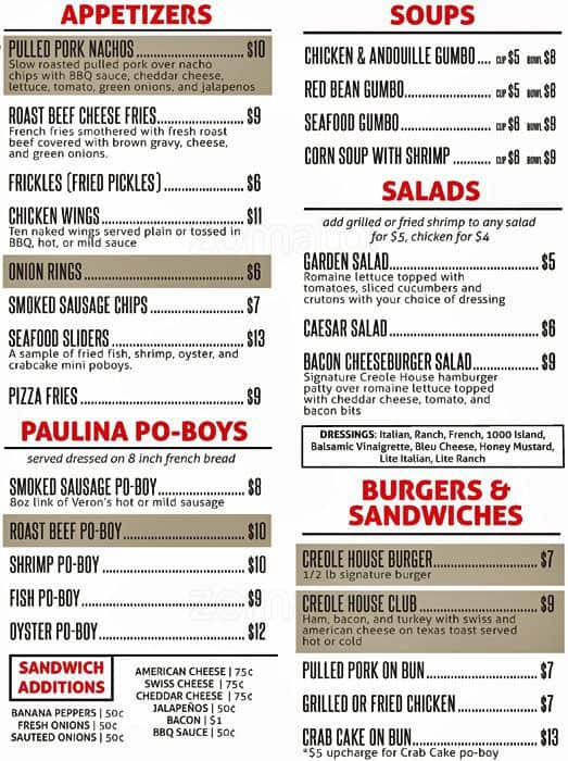 Creole House Menu, Menu for Creole House, Paulina, Houma - Urbanspoon ...