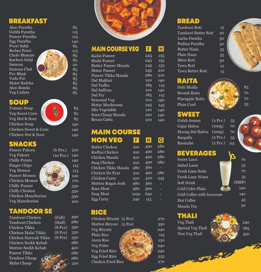 Menu of Saffron, Sector 21, Noida
