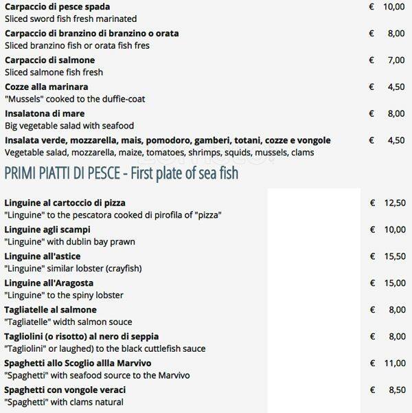 Menu di Marvivo 