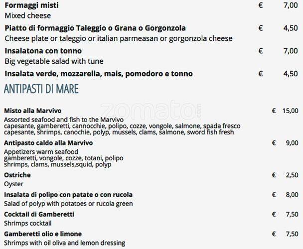 Menu di Marvivo 