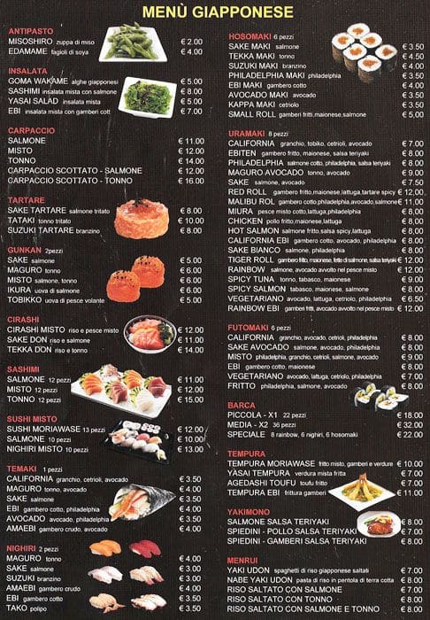 Menu di Sole D'oriente 