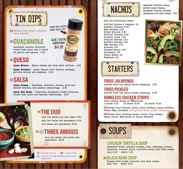 Menu at Tin Lizzy's Cantina pub & bar, Atlanta, Piedmont Rd NE