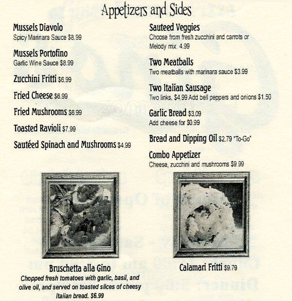 Menu at Gino's Italian Restaurant and Pizza, Round Rock