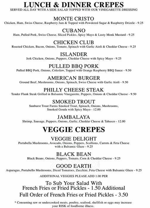Creperie And Cafe Menu Menu For Creperie And Cafe Weaverville