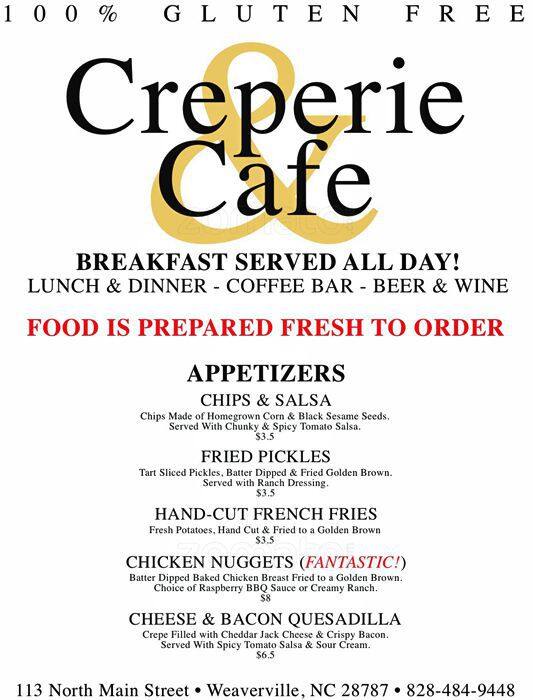 Creperie And Cafe Menu Menu For Creperie And Cafe Weaverville