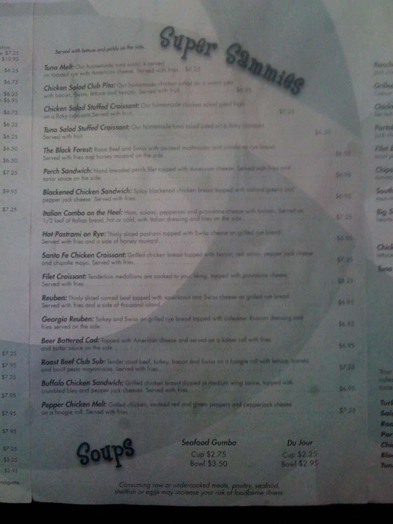 Menu at Calamari's Squid Row pub & bar, Erie