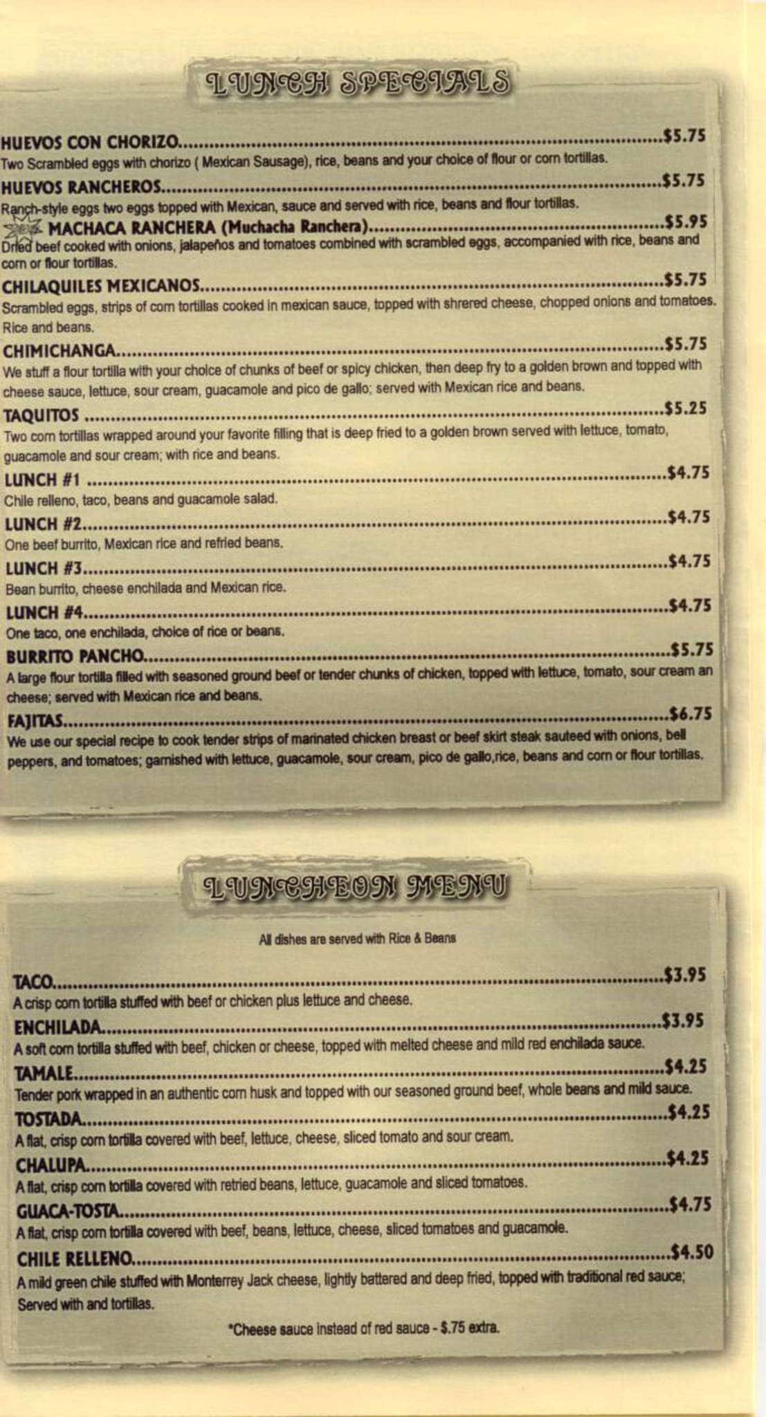 Menu at Mr Pancho restaurant, Maumelle
