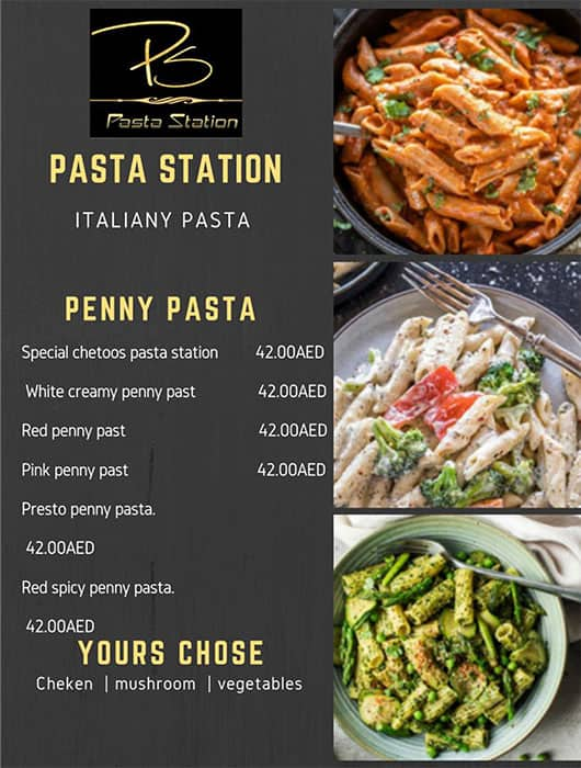 Menu of Pasta Station, Mina Al Arab, Ras al-Khaimah