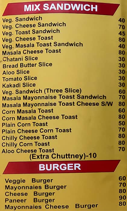 Balu's Classic Sandwich menu