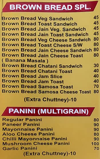 Balu's Classic Sandwich menu