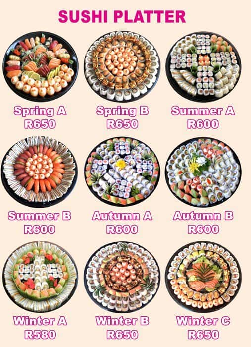 Menu at Sake Sushi restaurant, Cape Town, Sable Square